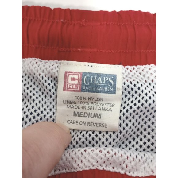 Ralph Lauren Chaps Spell Out Swim Trunks Lined Men's Medium Red White Blue 90's - Picture 3 of 8